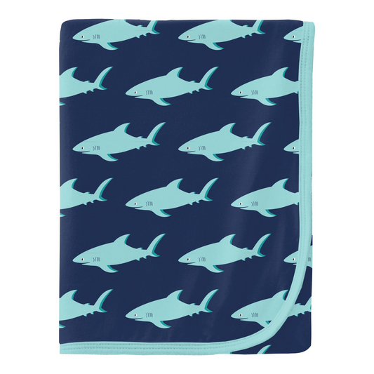 Kickee Pants Swaddle Blanket Flag Blue Sharky