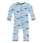 Kickee Pants Boy Coverall w/ Snaps Print Pond Airplanes w/Gray Trim