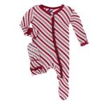 Kickee Pants Girl Ruffle Footie w/Zipper Crimson Candy Cane Stripe