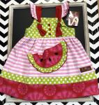 Millie Jay Knot Dress Pink/White Stripe w/ Applique Watermelon