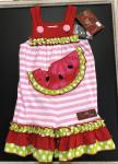 Millie Jay Romper Pink/White Stripe w/Watermelon Applique
