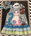 Milie & Jay Blue Green Dress w/ Appliqued Cat