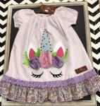 Millie Jay Pink/White Seersucker Dress w/Applique Unicorn Head