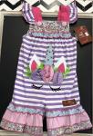 Millie Jay Romper Lavender & White Stripe w/ Unicorn Head Applique