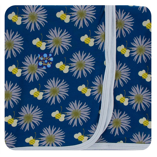 Kickee Pants Swaddle Blanket Navy Cornflower and Bee