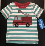 Wallie & Willie Boy S/S Shirt Green/White Stripe w/ Firetruck Applique